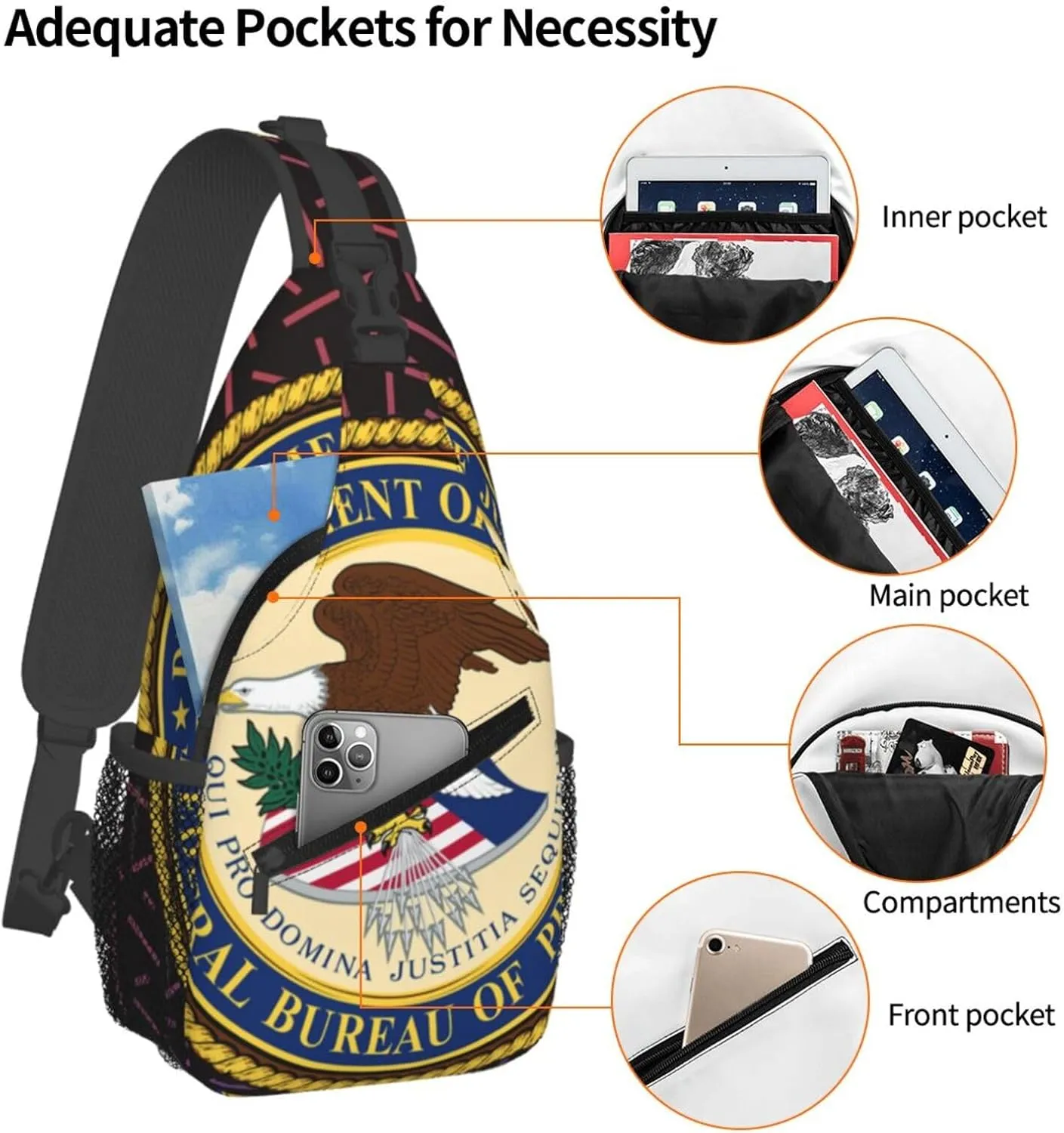 Us Federal Bureau Of Prisons Small Crossbody Backpack Sling Bag For Men Women Mini One Shoulder Chest Bags Gym Sport Travel Hiking Daypack