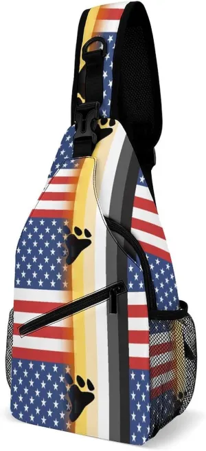 USA And LGBT Bear Pride Flag Sling Crossbody Backpack with Strap Lightweight Outdoor Hiking