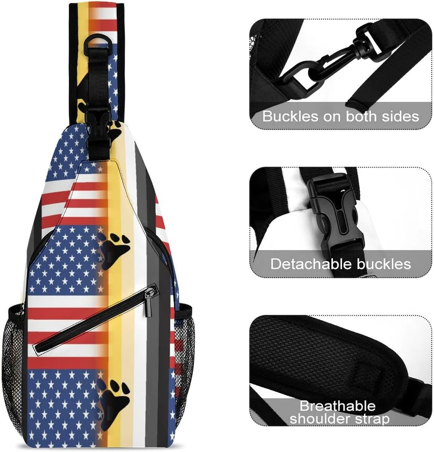 USA And LGBT Bear Pride Flag Sling Crossbody Backpack with Strap Lightweight Outdoor Hiking