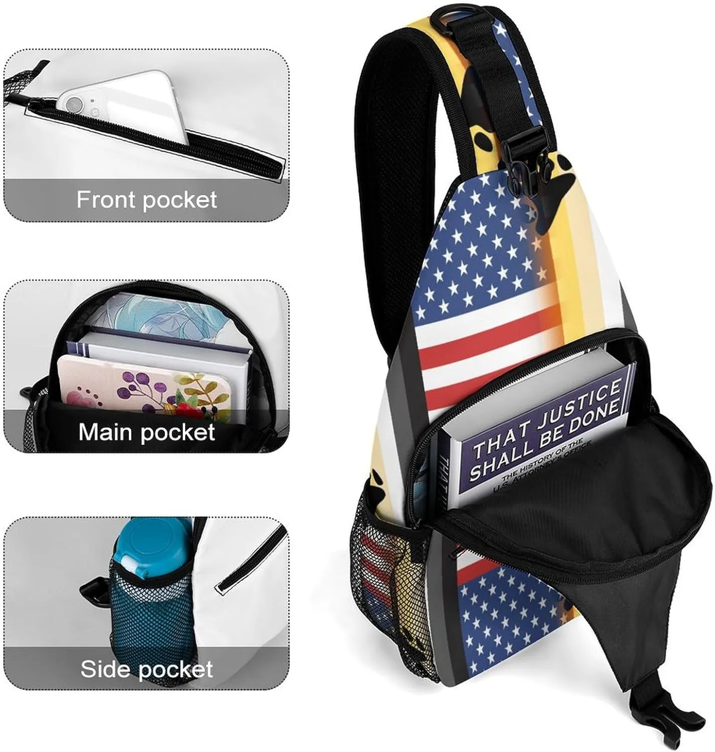 USA And LGBT Bear Pride Flag Sling Crossbody Backpack with Strap Lightweight Outdoor Hiking