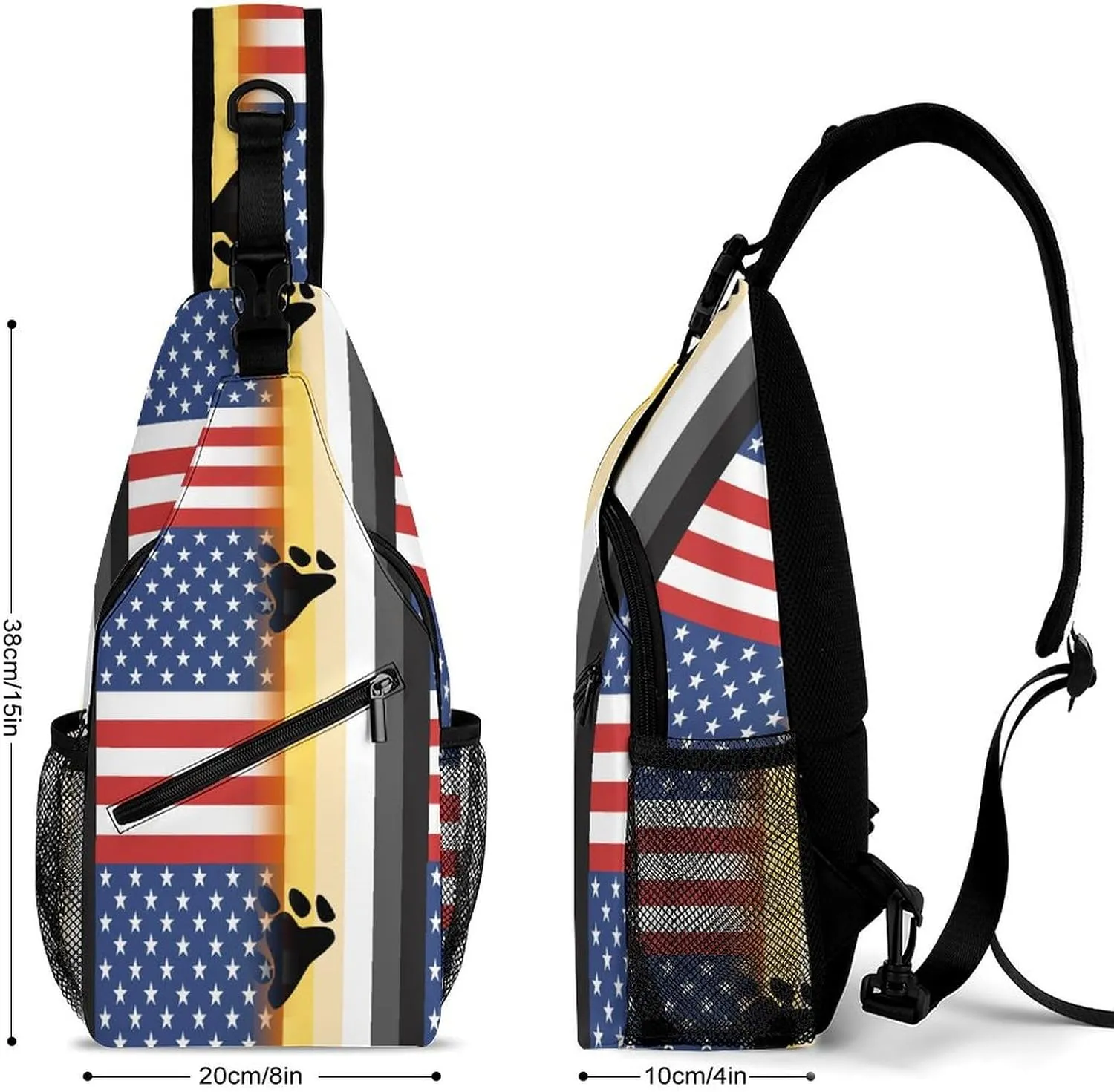 USA And LGBT Bear Pride Flag Sling Crossbody Backpack with Strap Lightweight Outdoor Hiking