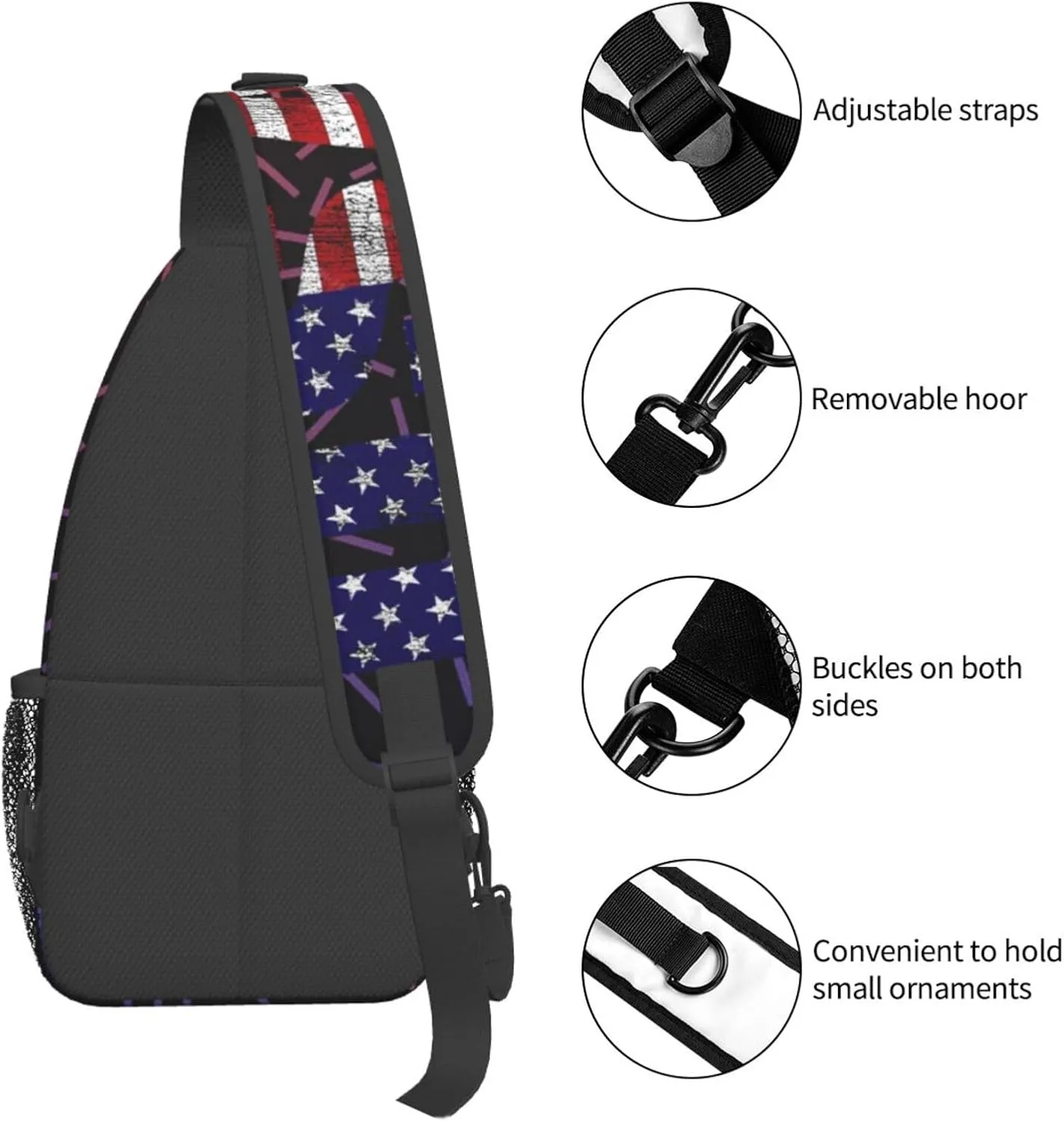 Usa Crossbody For Men Women Sling Chest Bag Shoulder Bag Lightweight One Strap Backpack Multipurpose Travel Hiking Daypack
