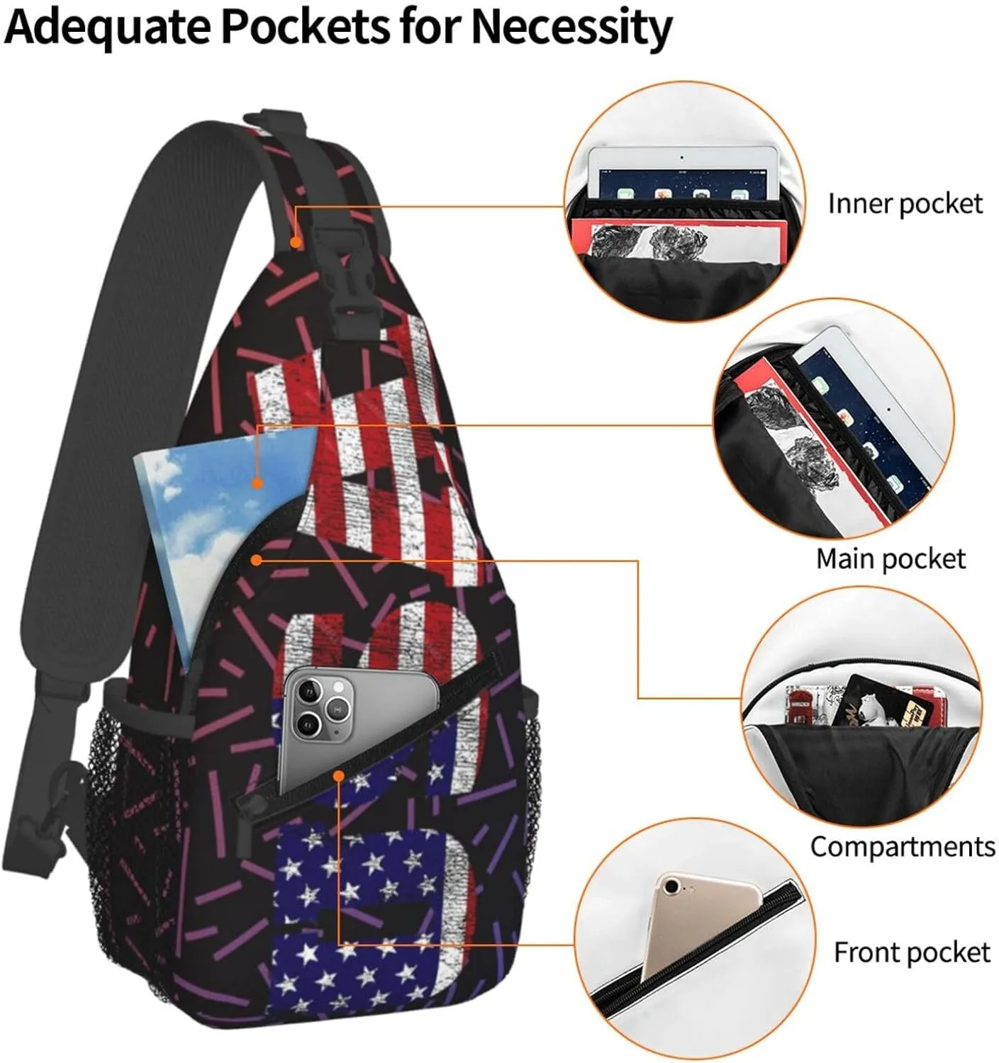 Usa Crossbody For Men Women Sling Chest Bag Shoulder Bag Lightweight One Strap Backpack Multipurpose Travel Hiking Daypack