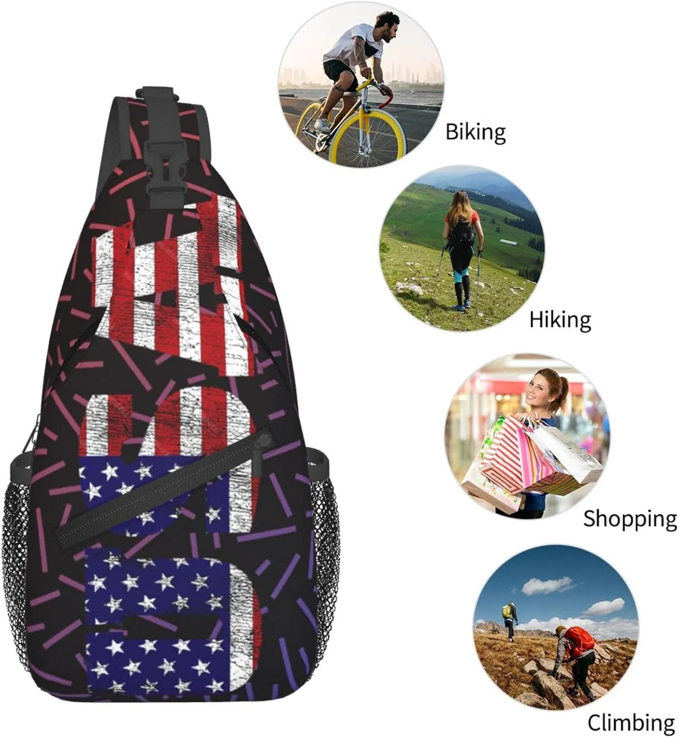 Usa Crossbody For Men Women Sling Chest Bag Shoulder Bag Lightweight One Strap Backpack Multipurpose Travel Hiking Daypack