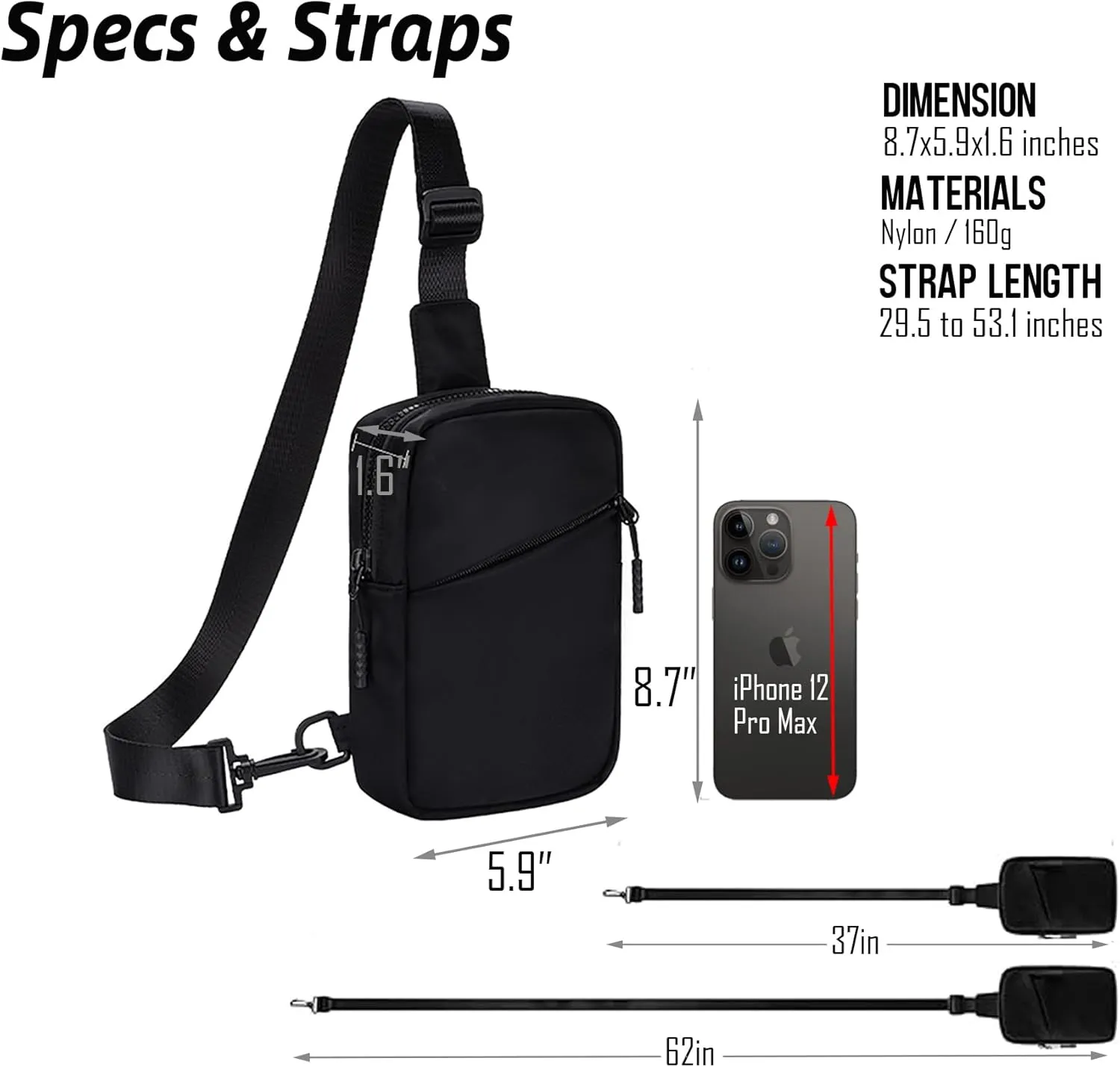 USHAKE Small Sling Bag for Women and Men, Water Resistant Crossbody Chest Bag Small Travel Bag for Casual, Travelling, Sport