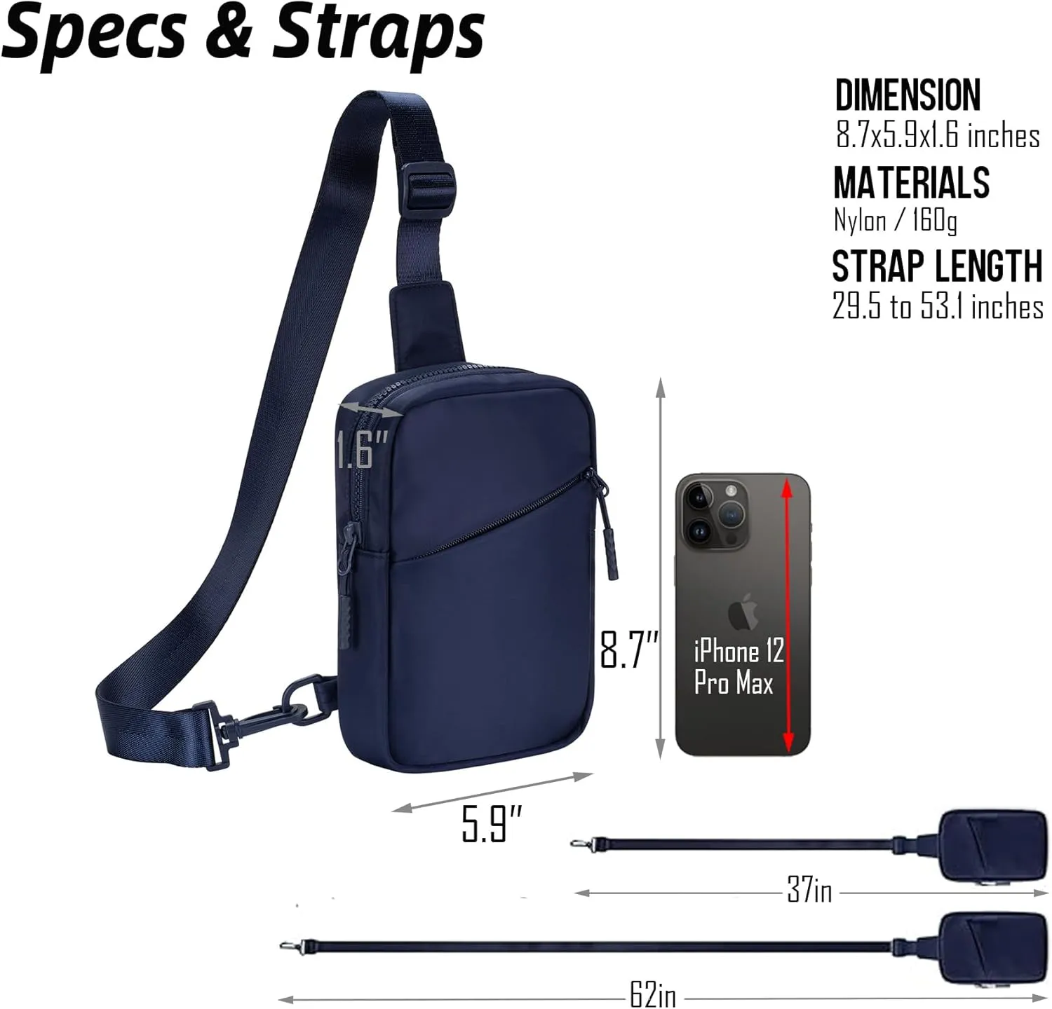 USHAKE Small Sling Bag for Women and Men, Water Resistant Crossbody Chest Bag Small Travel Bag for Casual, Travelling, Sport