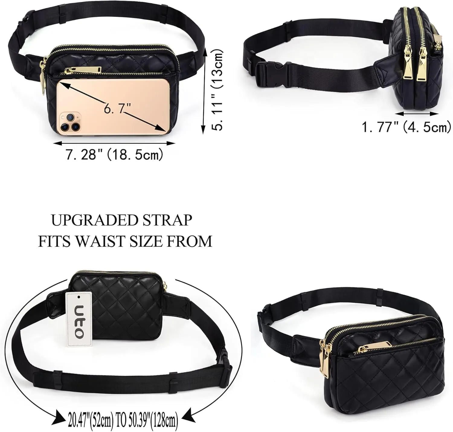 UTO Fanny Pack for Women Crossbody Trendy Fashion Belt Purse Chest Waist Hip Bumbag for Outdoor Shopping Travel Hiking