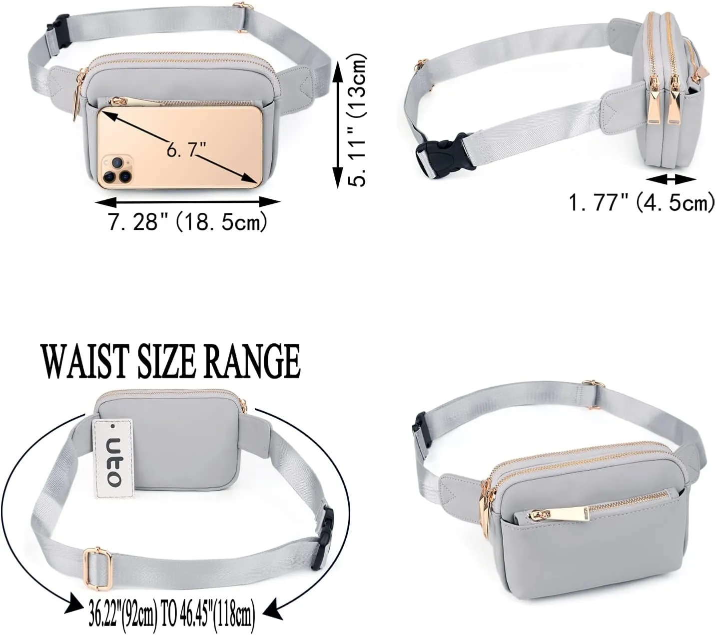 UTO Fanny Pack for Women Crossbody Trendy Fashion Belt Purse Chest Waist Hip Bumbag for Outdoor Shopping Travel Hiking