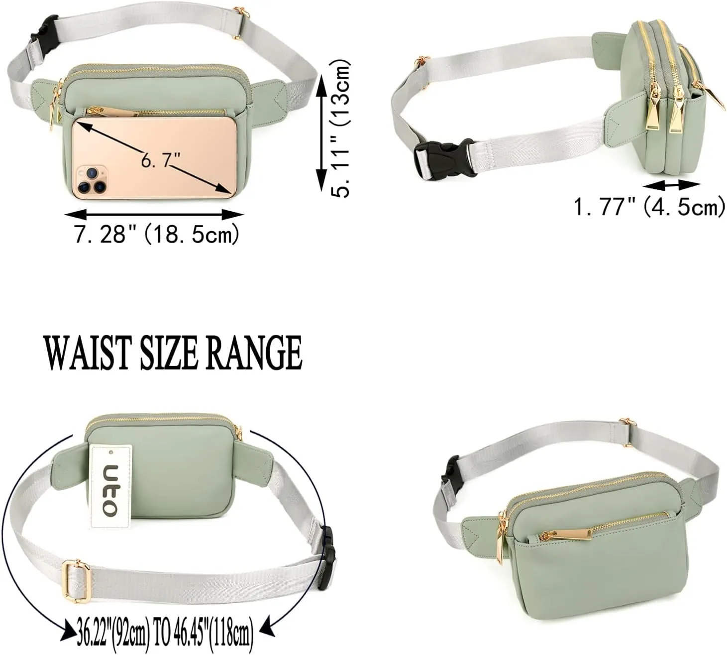 UTO Fanny Pack for Women Crossbody Trendy Fashion Belt Purse Chest Waist Hip Bumbag for Outdoor Shopping Travel Hiking