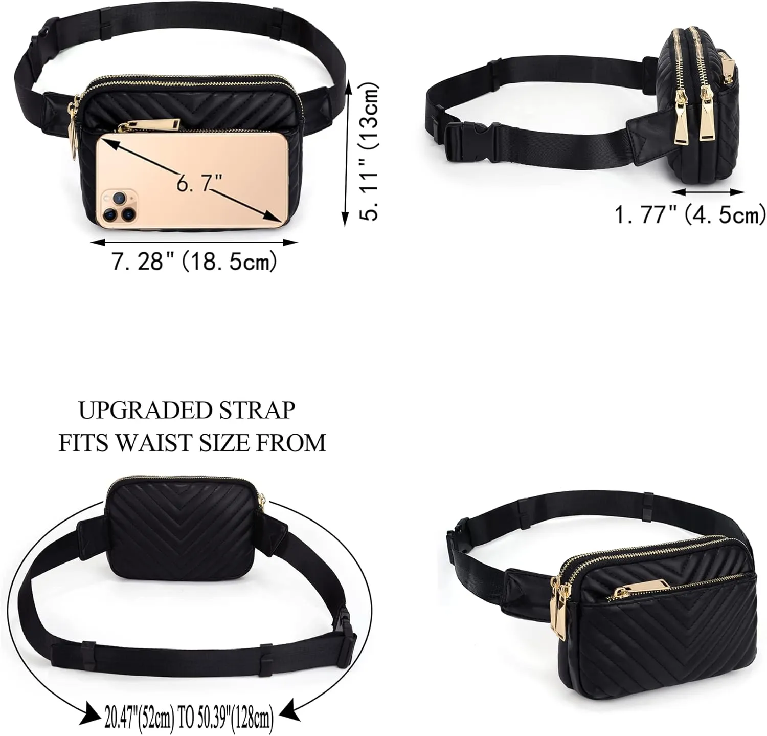UTO Fanny Pack for Women Crossbody Trendy Fashion Belt Purse Chest Waist Hip Bumbag for Outdoor Shopping Travel Hiking
