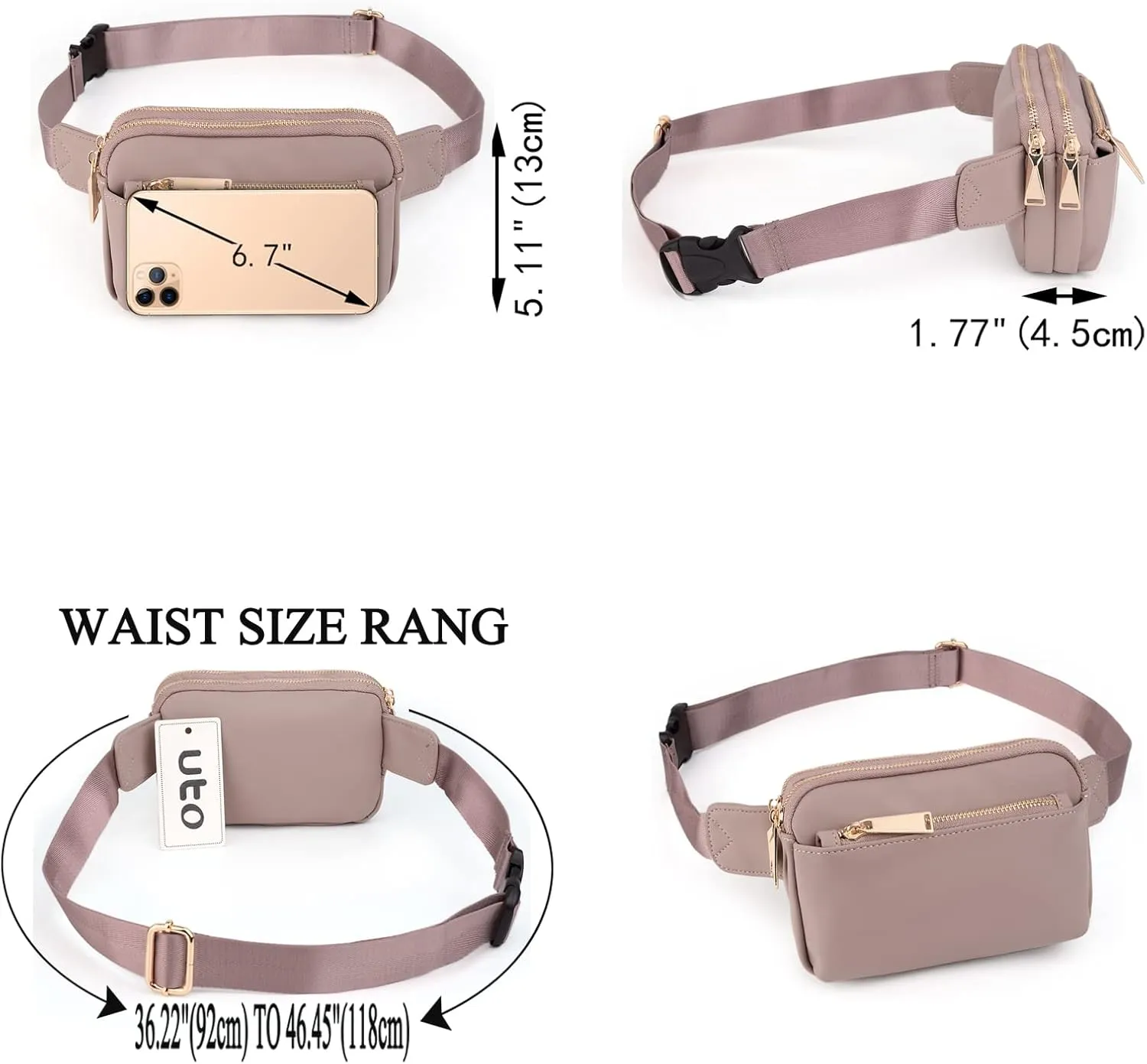 UTO Fanny Pack for Women Crossbody Trendy Fashion Belt Purse Chest Waist Hip Bumbag for Outdoor Shopping Travel Hiking