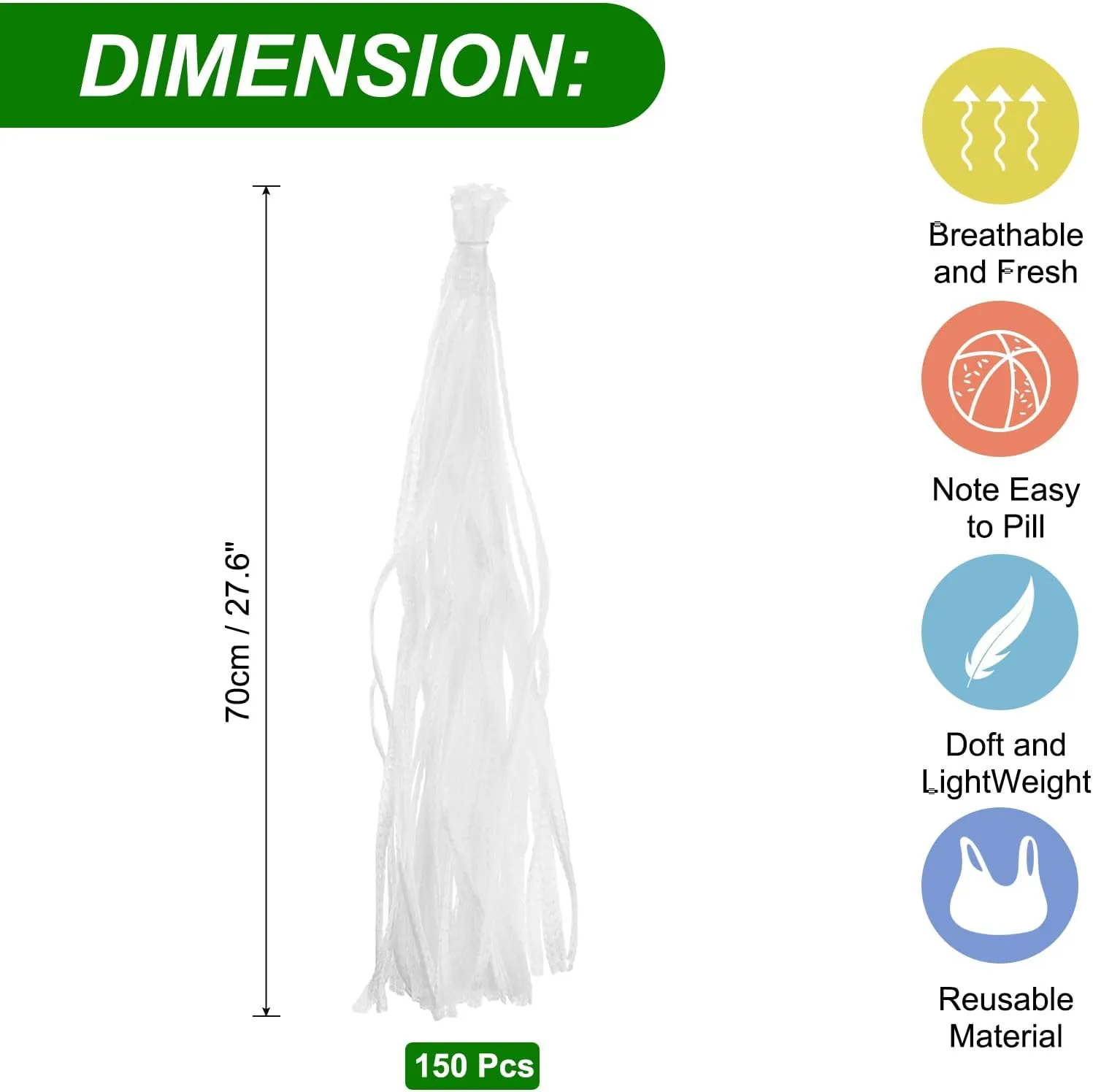 uxcell 150pcs Egg Hatching Bags, 28 Inch Mesh Nylon Netting Reusable Produce Mesh Bags Strong Stretchable Plastic Seafood Boil Bags for Fruits Vegetables Storage, White