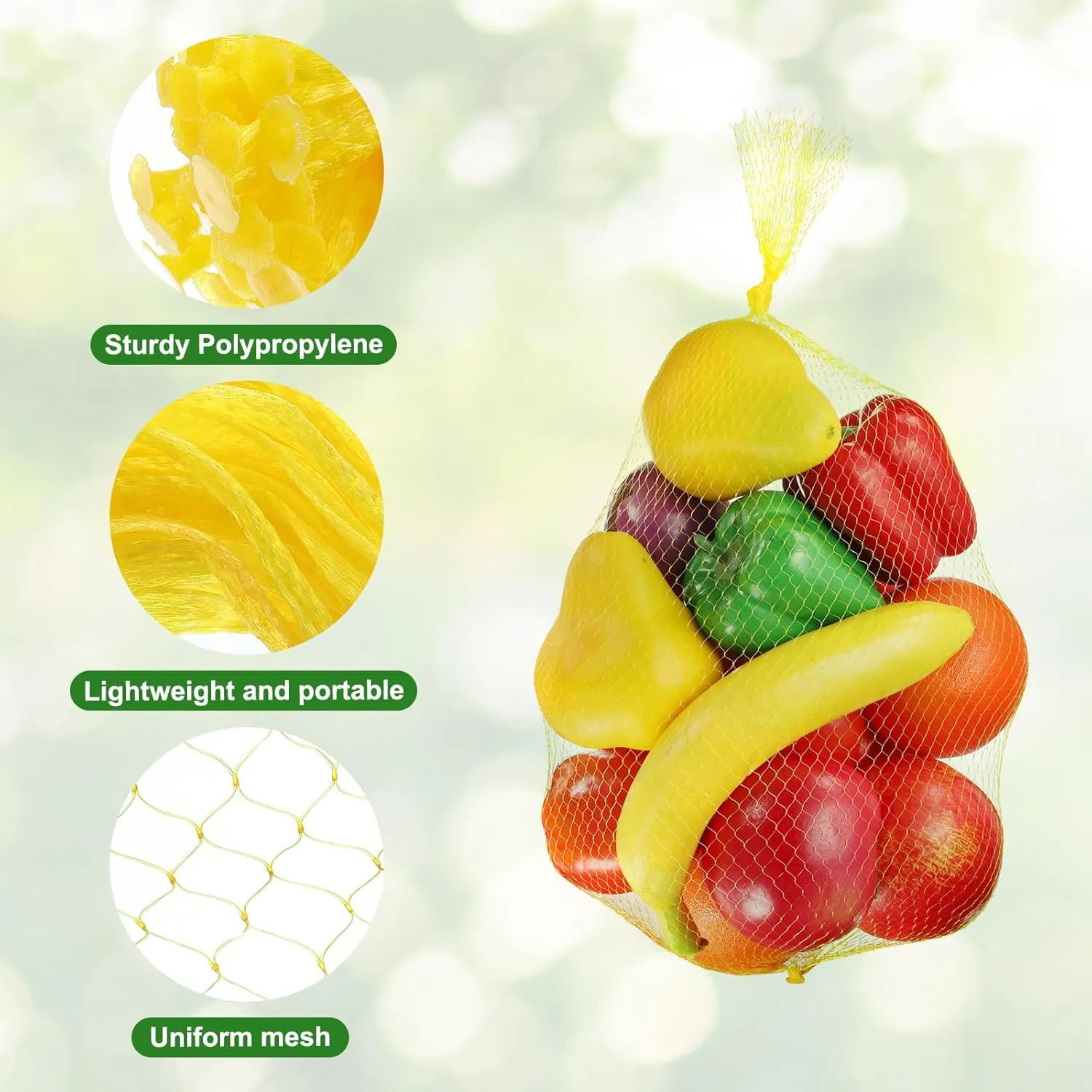 uxcell 150pcs Egg Hatching Bags, 28 Inch Mesh Nylon Netting Reusable Produce Mesh Bags Strong Stretchable Plastic Seafood Boil Bags for Fruits Vegetables Storage, Yellow