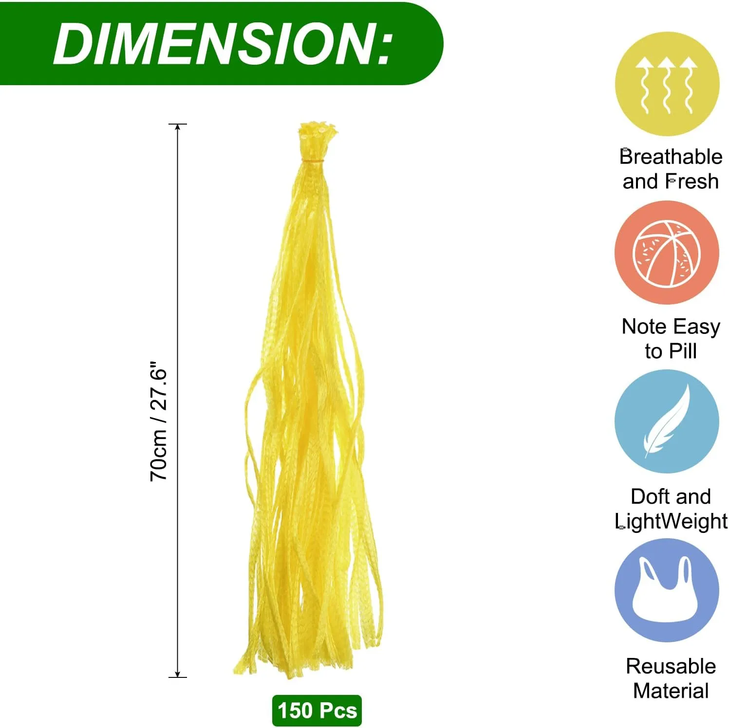 uxcell 150pcs Egg Hatching Bags, 28 Inch Mesh Nylon Netting Reusable Produce Mesh Bags Strong Stretchable Plastic Seafood Boil Bags for Fruits Vegetables Storage, Yellow