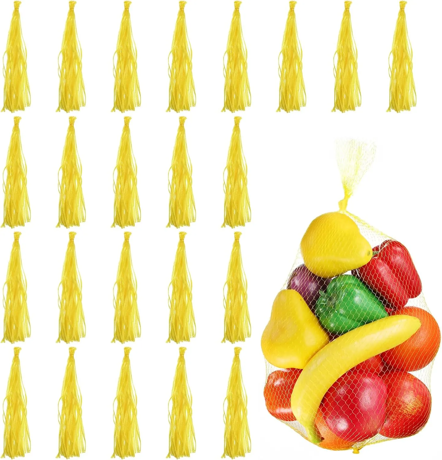 uxcell 150pcs Egg Hatching Bags, 28 Inch Mesh Nylon Netting Reusable Produce Mesh Bags Strong Stretchable Plastic Seafood Boil Bags for Fruits Vegetables Storage, Yellow
