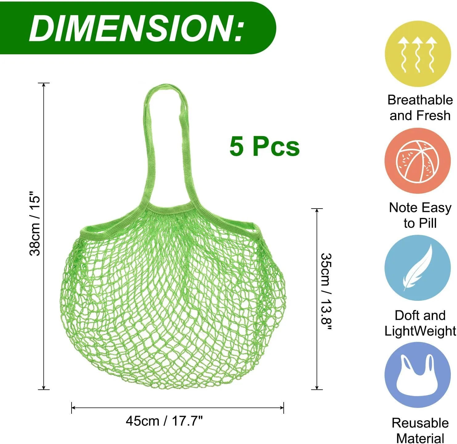 uxcell Reusable Mesh Produce Storage Bags Washable Net Portable Fruit and Vegetable Bag Cotton String Bags for Grocery Shopping Storage