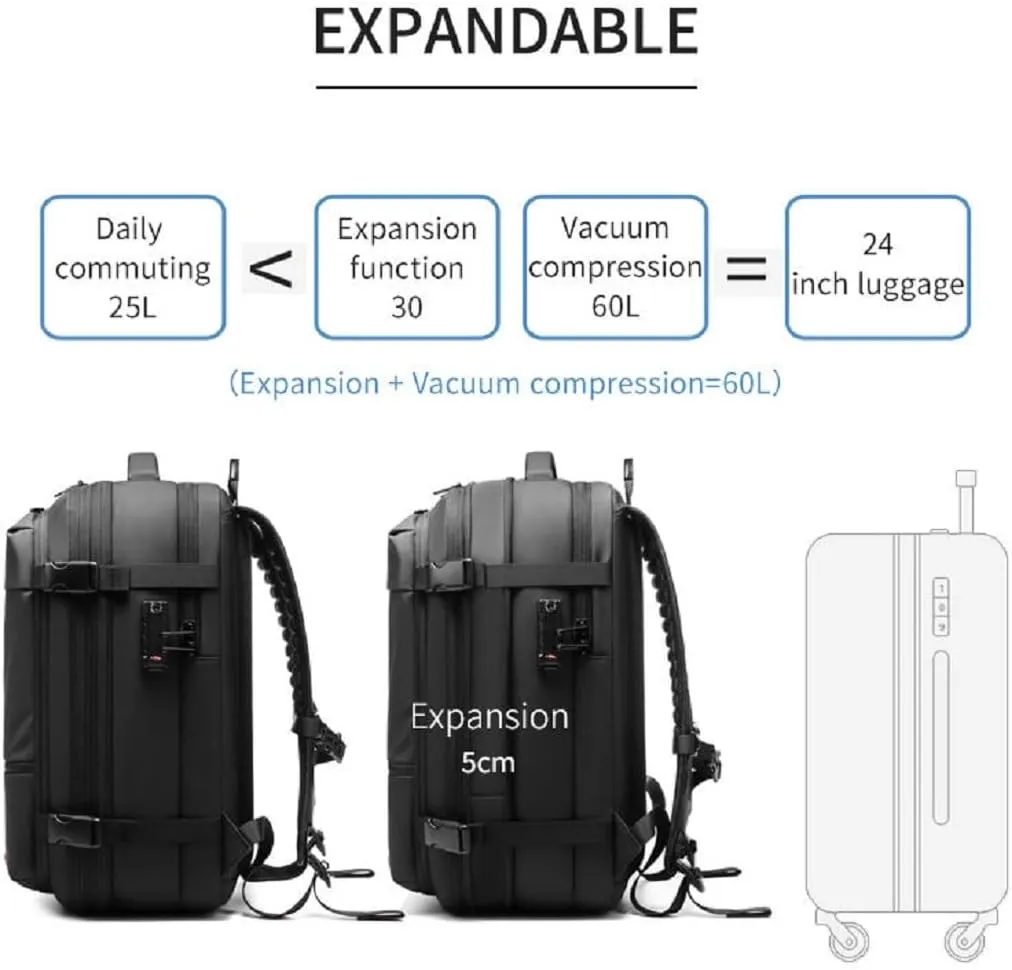 Vacpack Backpack, Vacpack Vacuum Backpack Luggage, Waterproof And Anti-Theft Expandable Large Capacity (Black)