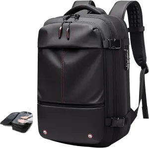 Vacuum Backpack - Water proof 60L Expandable Air back Backpack with Vacuum Pump, 19 Inch Airbag Rucksack with TSA Lock, Anti Theft Vacpack Backbag for Travel & Busines (Black)
