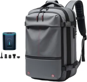 Vacuum Compression Backpack, Airopack Backpack, Airlines Approved, Fits 17 Inch Laptop for Travel, Business, Camping (Gray with air pump)