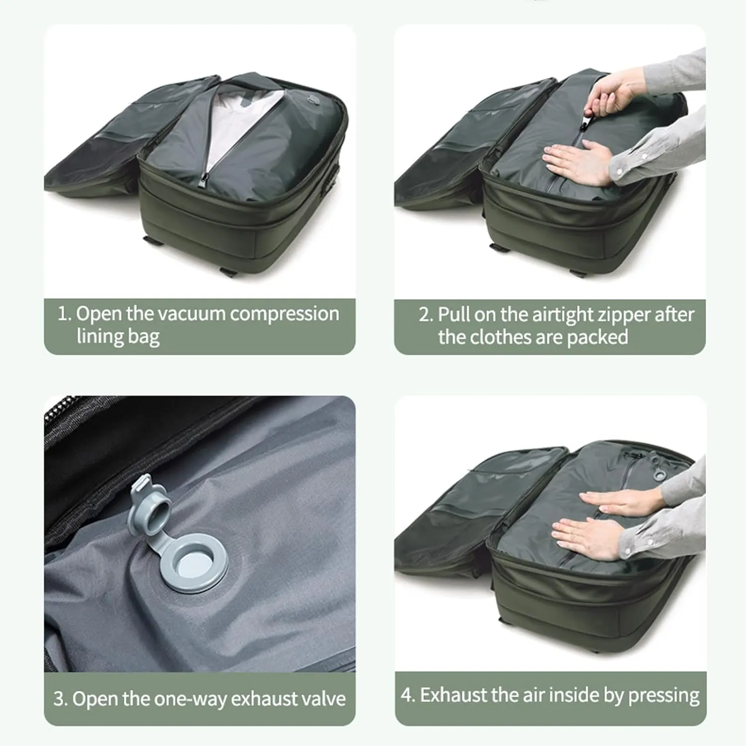 Vacuum Compression Backpack, Airopack Backpack, Airlines Approved, Fits 17 Inch Laptop for Travel, Business, Camping (Gray with air pump)