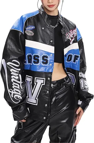 Vamtac Faux Leather Racing Jackets Varsity Bomber Coats Unisex Street With Pockets
