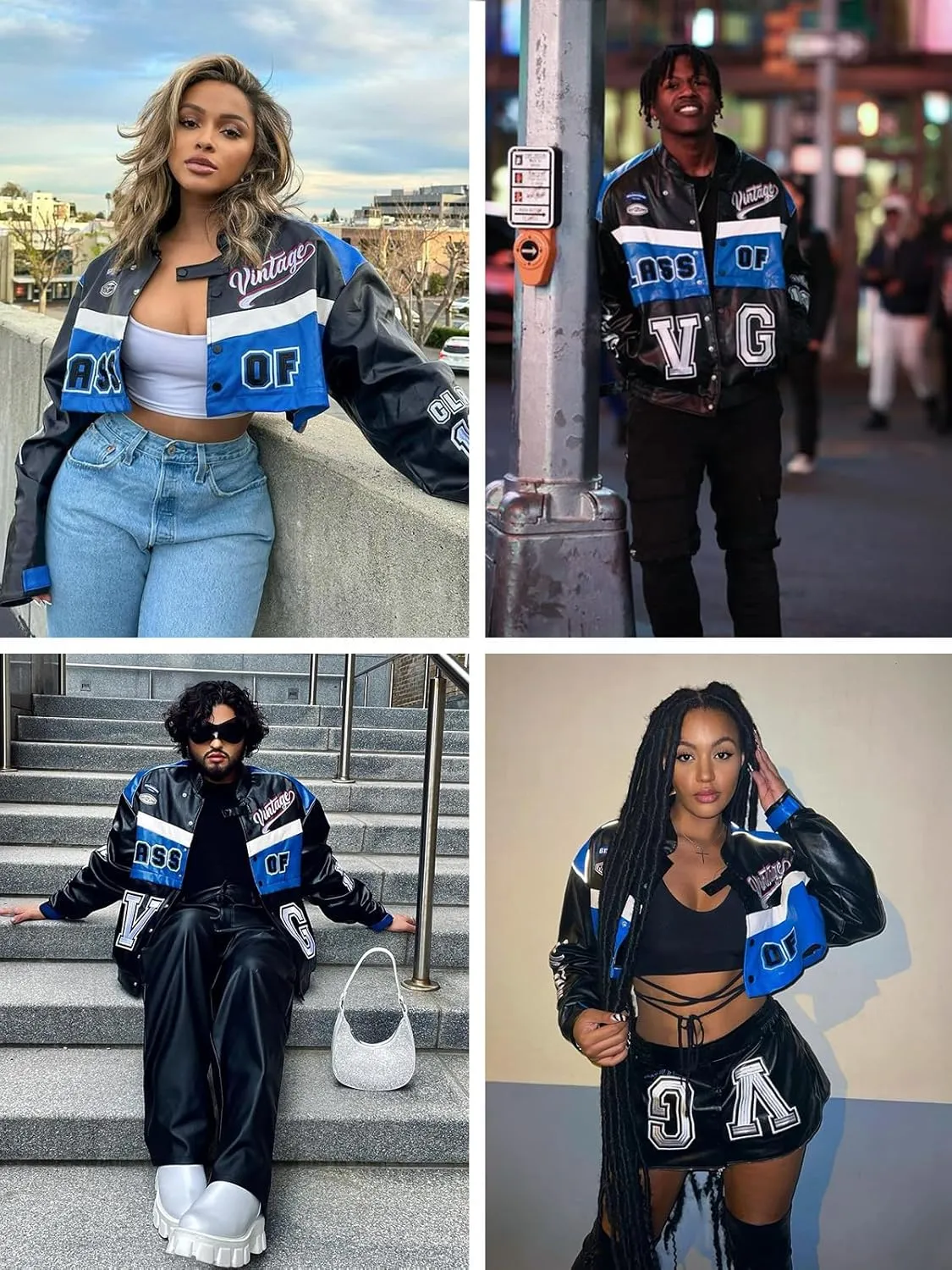 Vamtac Faux Leather Racing Jackets Varsity Bomber Coats Unisex Street With Pockets
