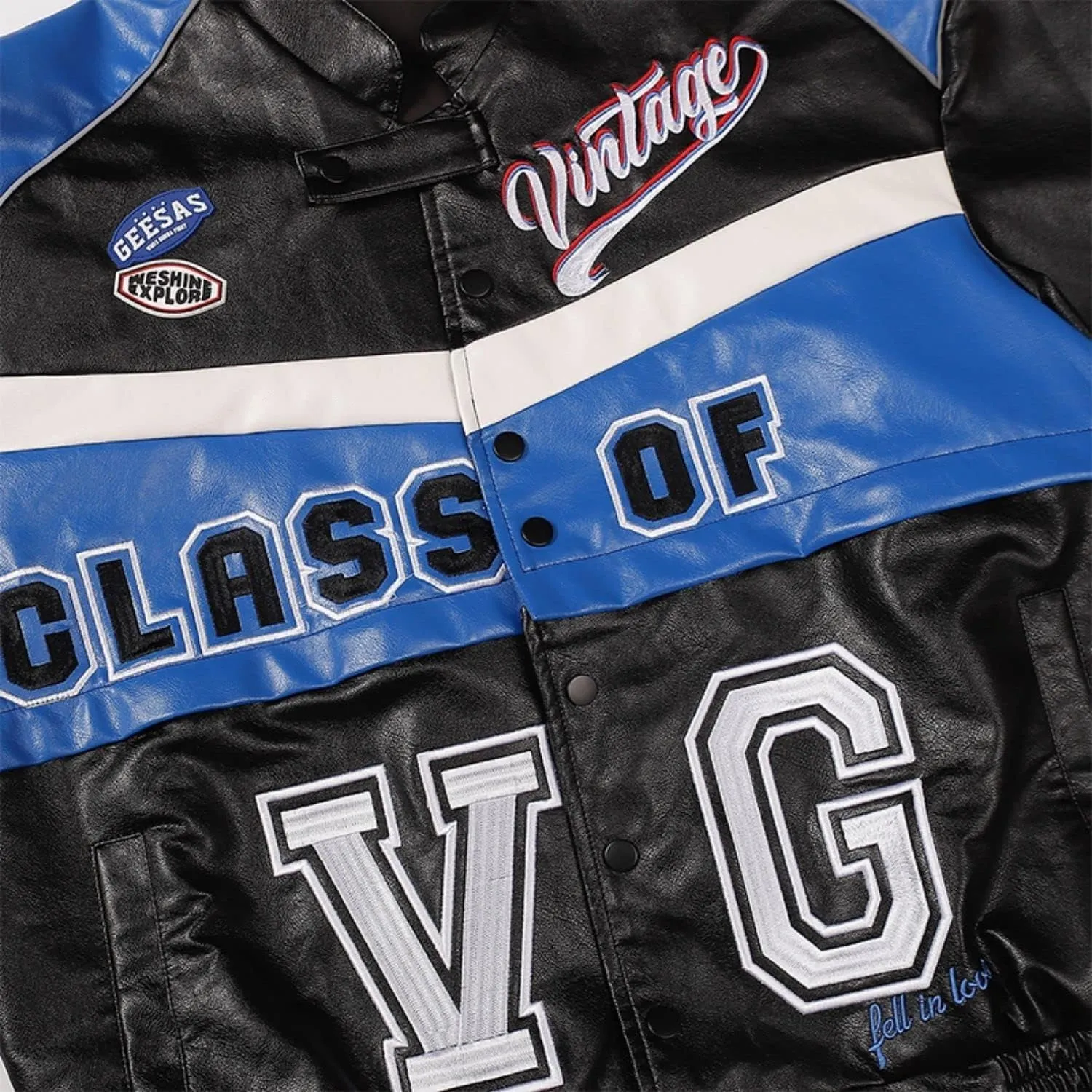 Vamtac Faux Leather Racing Jackets Varsity Bomber Coats Unisex Street With Pockets