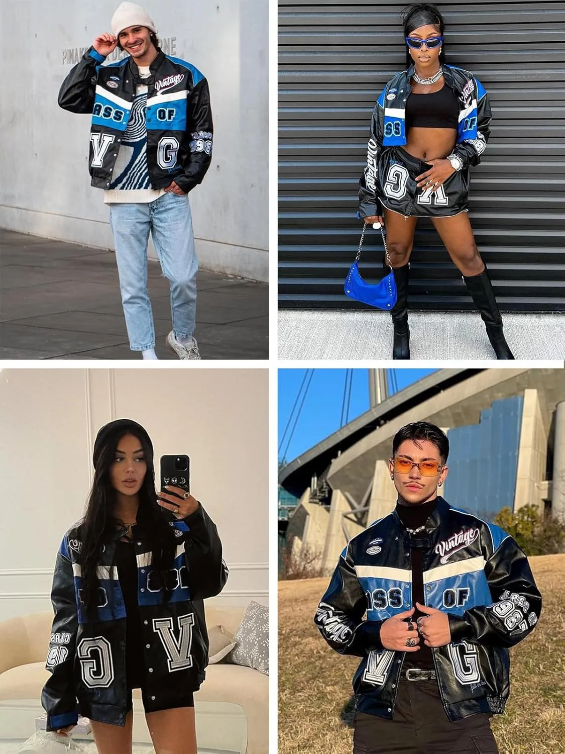 Vamtac Faux Leather Racing Jackets Varsity Bomber Coats Unisex Street With Pockets