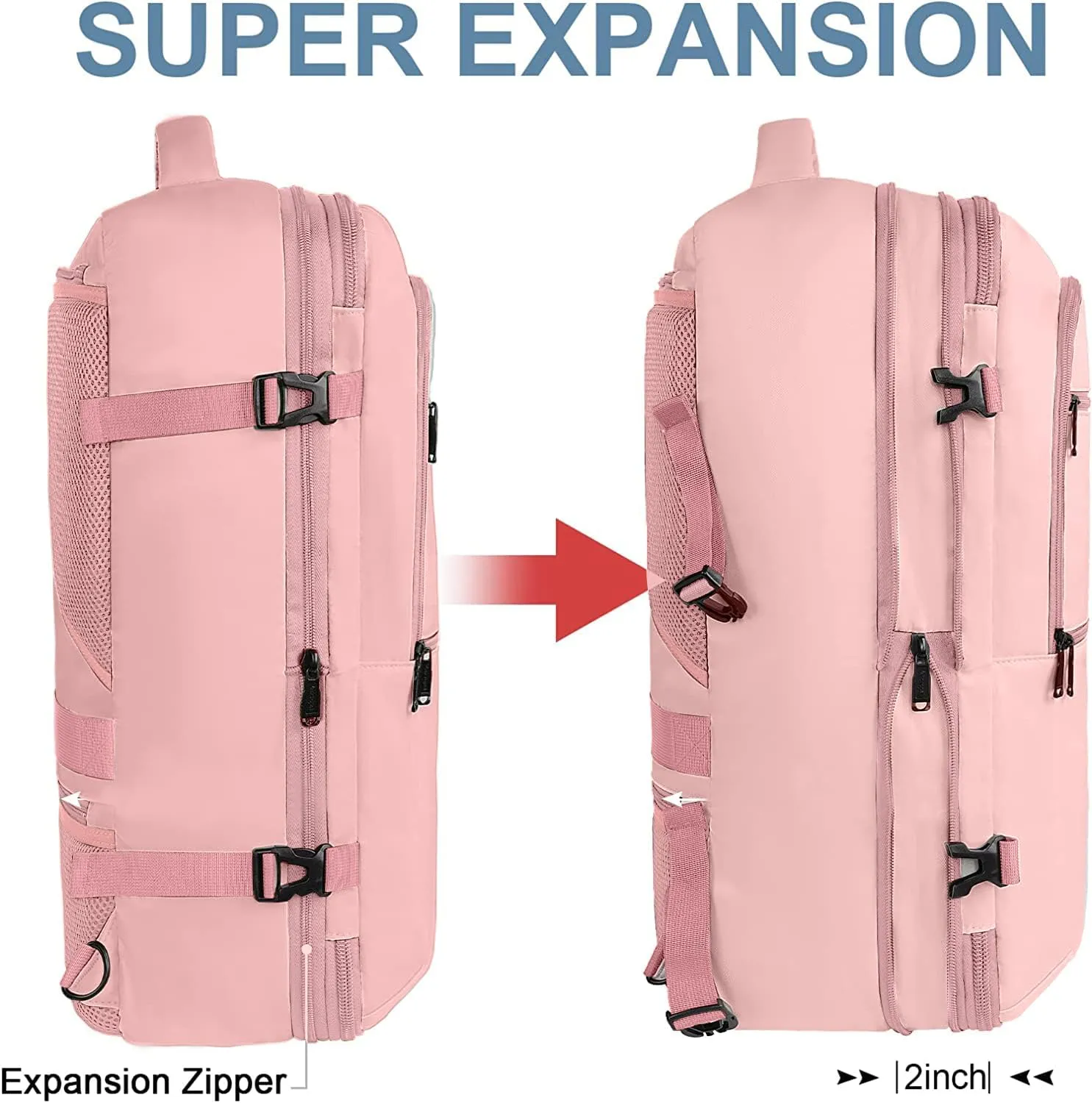 Vancropak Carry on Backpack, Expandable Travel Backpack Airline Approved, Water Resistant 40L Large Backpack, Anti-Theft Suitcase Luggage Overnight Weekender Daypack, Travel Gifts for Travelers, Pink