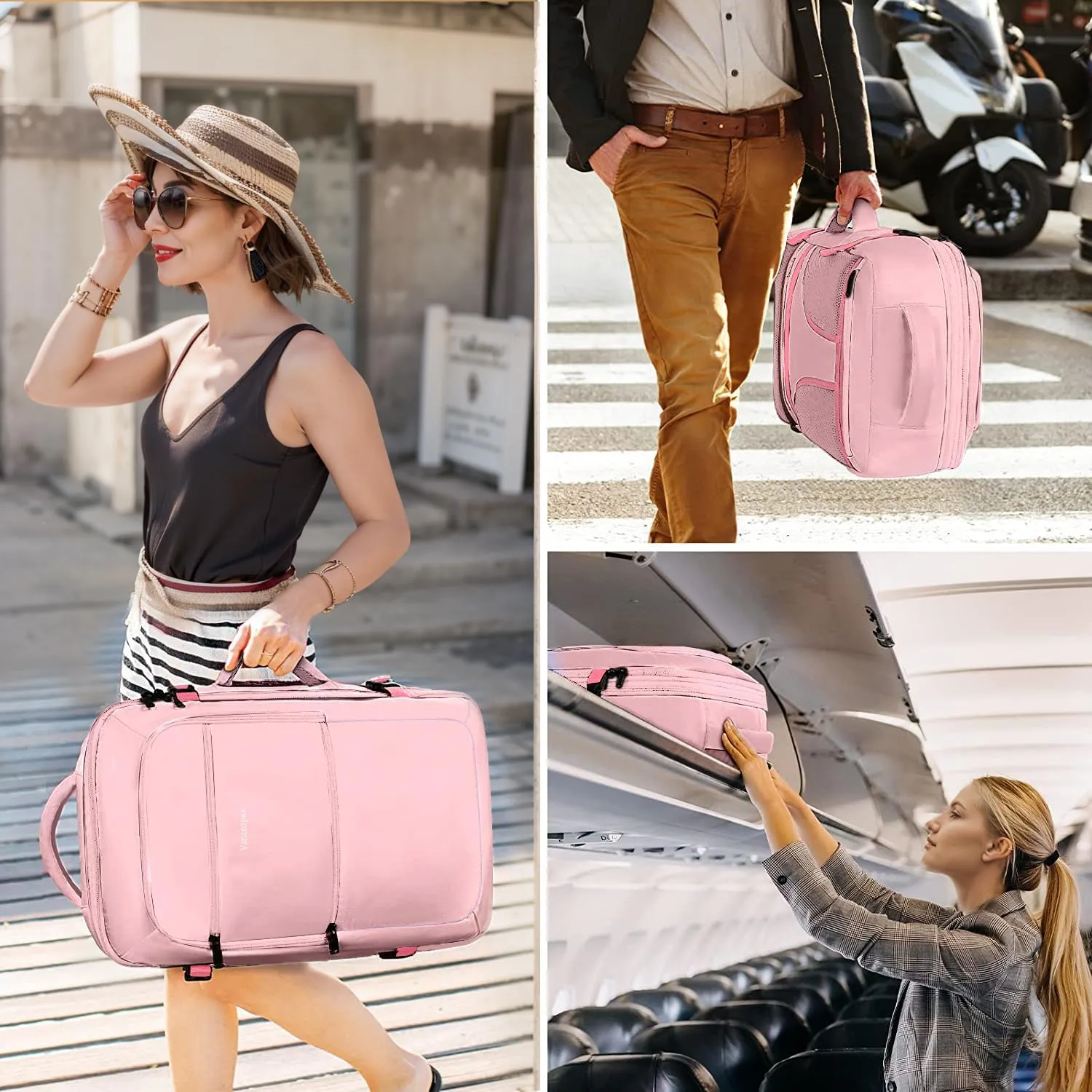 Vancropak Carry on Backpack, Expandable Travel Backpack Airline Approved, Water Resistant 40L Large Backpack, Anti-Theft Suitcase Luggage Overnight Weekender Daypack, Travel Gifts for Travelers, Pink