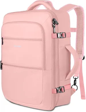 Vancropak Carry on Backpack, Expandable Travel Backpack Airline Approved, Water Resistant 40L Large Backpack, Anti-Theft Suitcase Luggage Overnight Weekender Daypack, Travel Gifts for Travelers, Pink