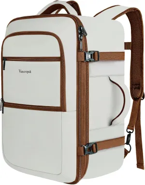 Vancropak Travel Backpack for Women Men, 50L Expandable Carry on Airline Approved Bag, Water Resistant Overnight Suitcase Luggage Weekender Daypack Duffel Bag for Traveling, Business, Hiking, Beige