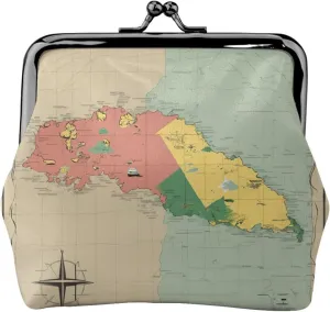 Vanuatu geographical features small makeup bag for purse,kiss lock bank card storage bag retro compact multifunctional change bag