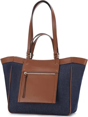 VASCHY Tote Bag Purse for Women, Fashion Canvas Vegan Leather Patchwork Satchel Shoulder Bag Handbag for Work