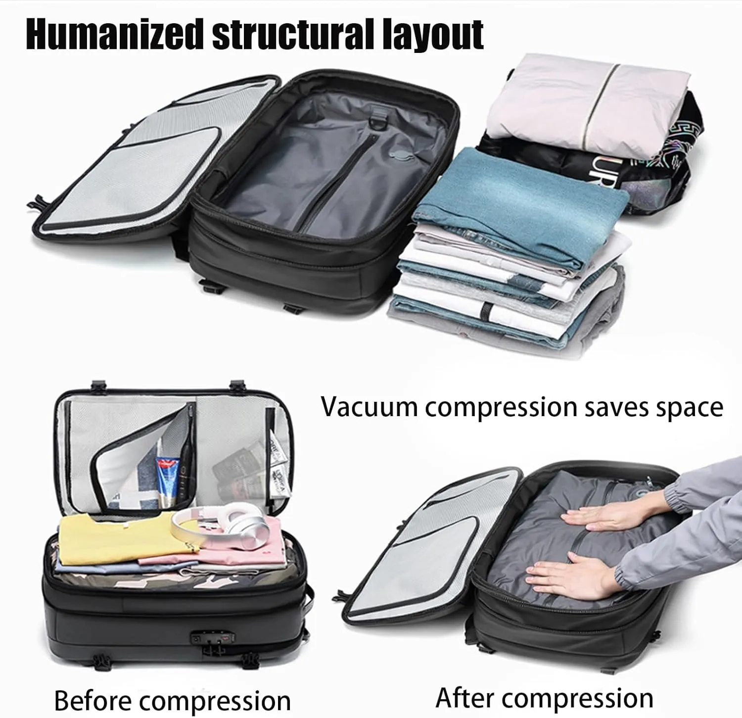 Veloutte Travel Backpack, Veloussette Prestige Space Bag, 60l Expandable Travel Backpack with Vacuum Space Bag & Pump (B)