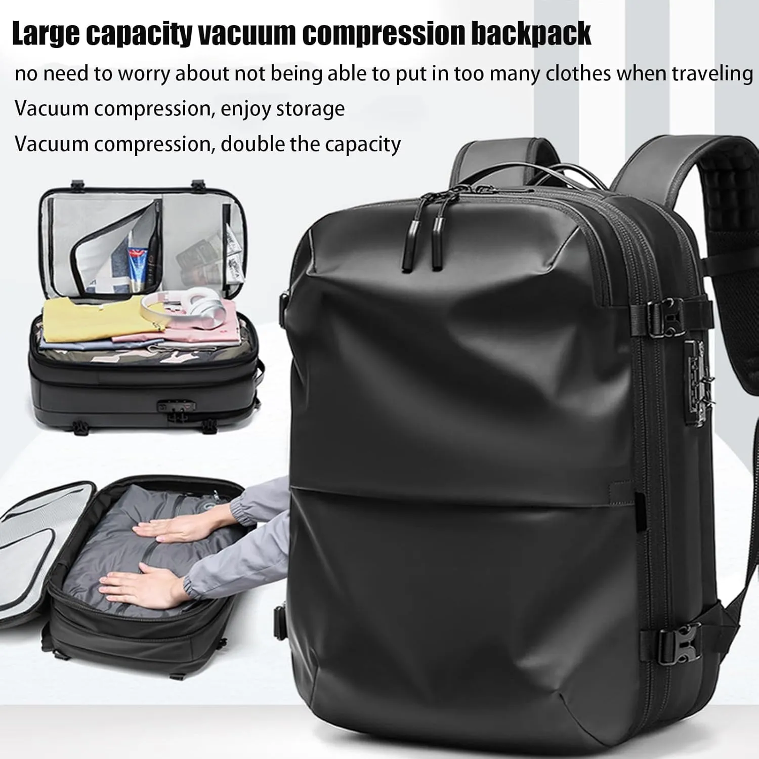 Veloutte Travel Backpack, Veloussette Prestige Space Bag, 60l Expandable Travel Backpack with Vacuum Space Bag & Pump (B)