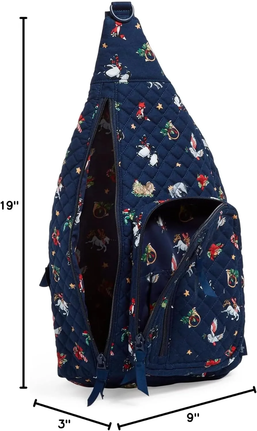 Vera Bradley Women's Cotton Sling Backpack, Snow Globe Motifs - Recycled Cotton, One Size