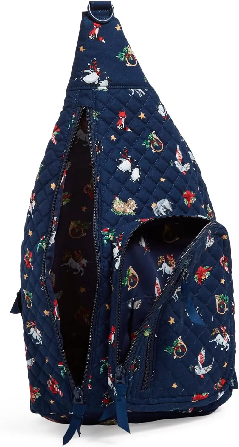 Vera Bradley Women's Cotton Sling Backpack, Snow Globe Motifs - Recycled Cotton, One Size