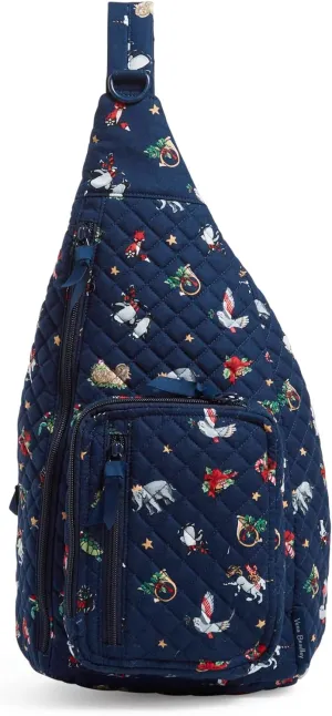 Vera Bradley Women's Cotton Sling Backpack, Snow Globe Motifs - Recycled Cotton, One Size