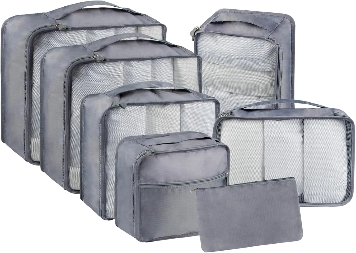 Vercord 7 Set Travel Packing Organizers Cubes Luggage Suitcase Organizer Bags Clothes Underwear Cube Shoe Pouch Pack Grey
