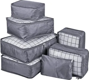 Vercord 7 Set Travel Packing Organizers Cubes Luggage Suitcase Organizer Bags Clothes Underwear Cube Shoe Pouch Pack Grey