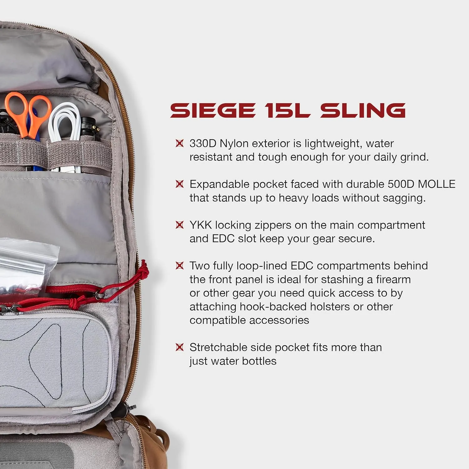 Vertx Siege 15L Tactical Sling Backpack CCW Bag, Concealed Carry, EDC Gear for Travel, Work, Coyote