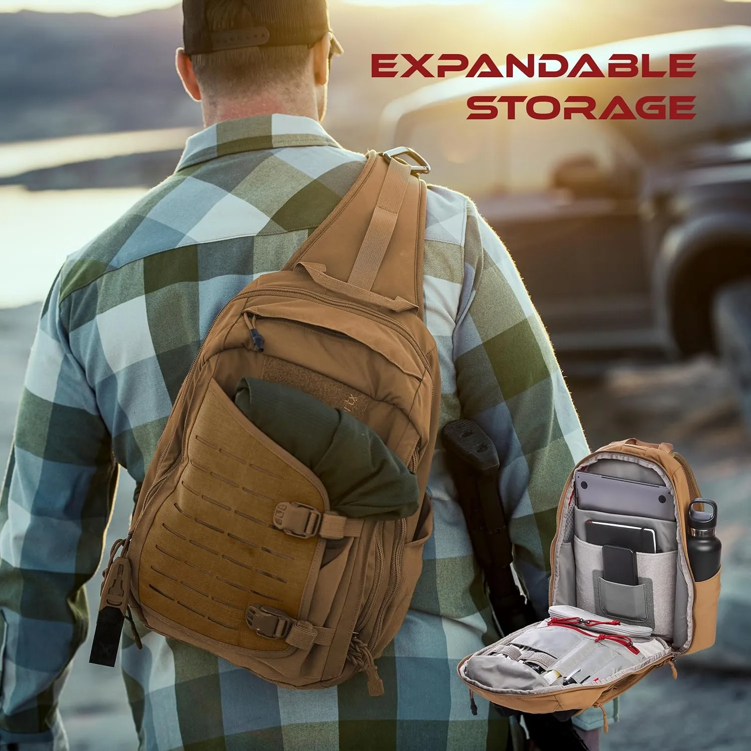Vertx Siege 15L Tactical Sling Backpack CCW Bag, Concealed Carry, EDC Gear for Travel, Work, Coyote