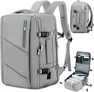 Victoriatourist Carry on Travel Backpack for Men Women, Extra Large 40L Flight Approved Expandable Suitcase With USB/Type-C Charging Port, Water Resistant Luggage Daypack Business Weekender Bag, Grey