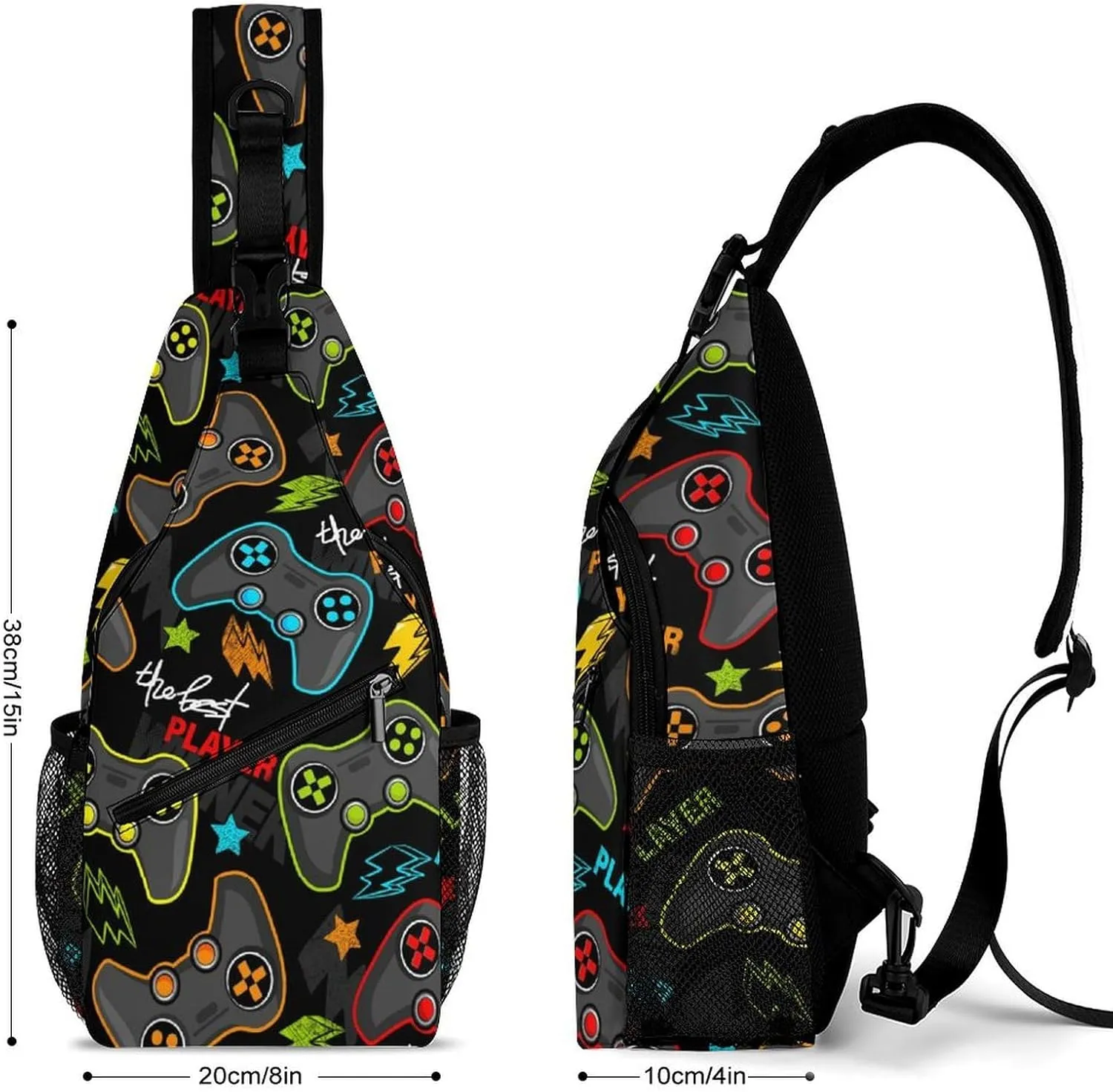 Video Game Controller Sling Backpack Mans Womans Crossbody Backpack Chest Bag Gym Daypack Travel Bag Small Cross Body Bags Outdoor Backpacks