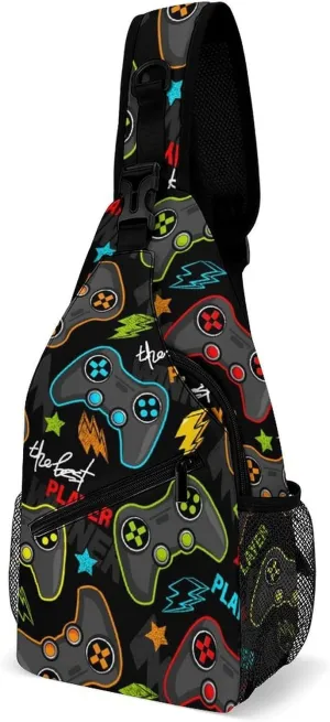 Video Game Controller Sling Backpack Mans Womans Crossbody Backpack Chest Bag Gym Daypack Travel Bag Small Cross Body Bags Outdoor Backpacks