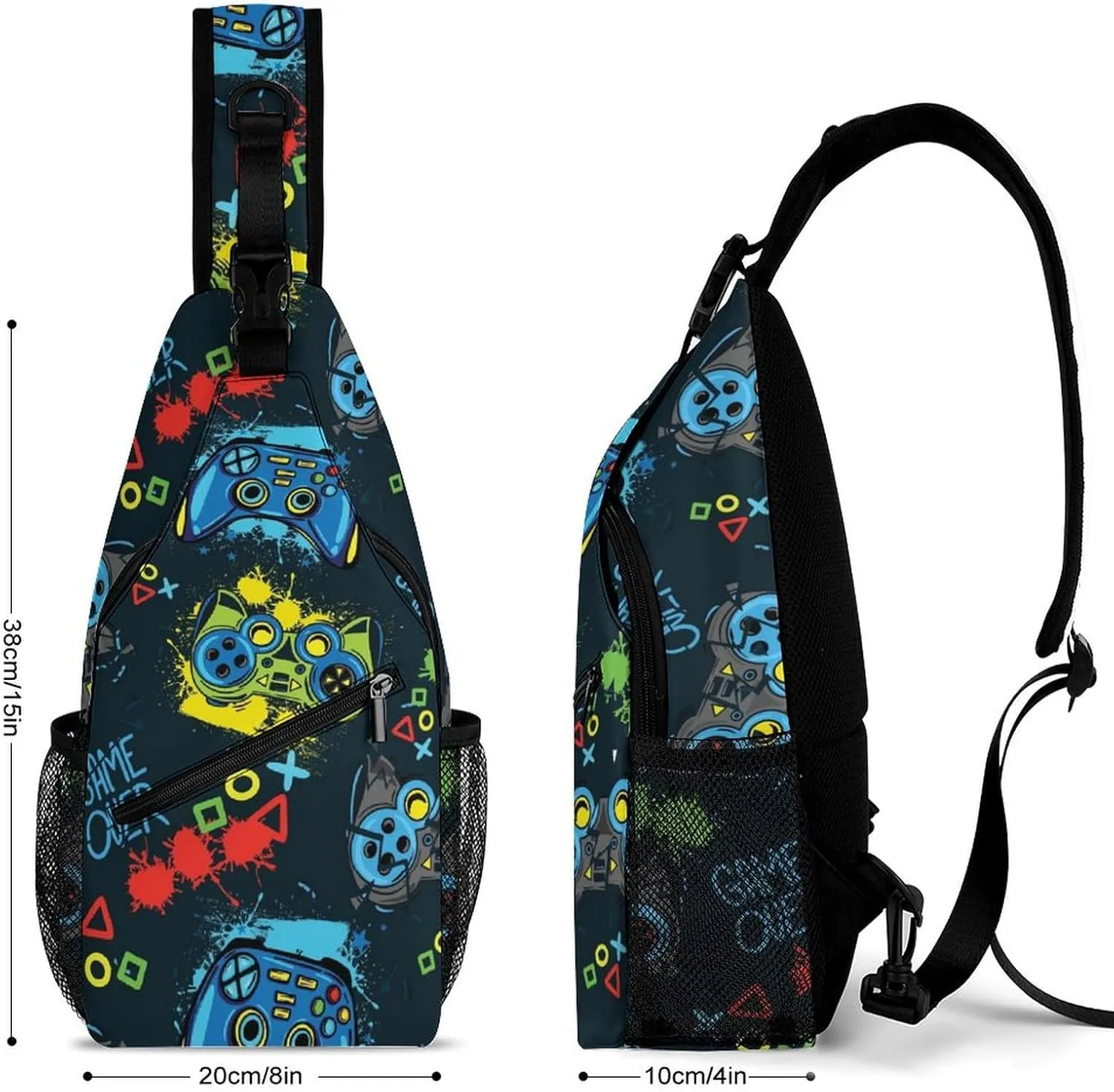 Video Game Controller Sling Backpack Mans Womans Crossbody Backpack Chest Bag Running Daypack Shoulder Bag Small Cross Body Bags Outdoor Backpacks