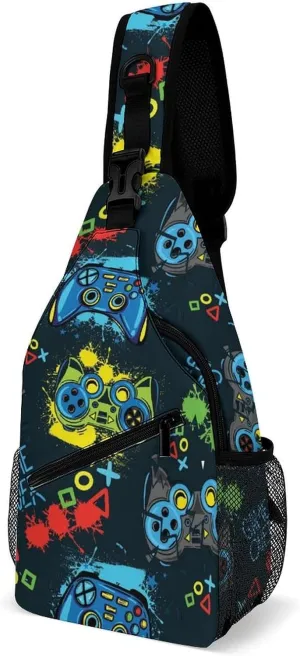 Video Game Controller Sling Backpack Mans Womans Crossbody Backpack Chest Bag Running Daypack Shoulder Bag Small Cross Body Bags Outdoor Backpacks