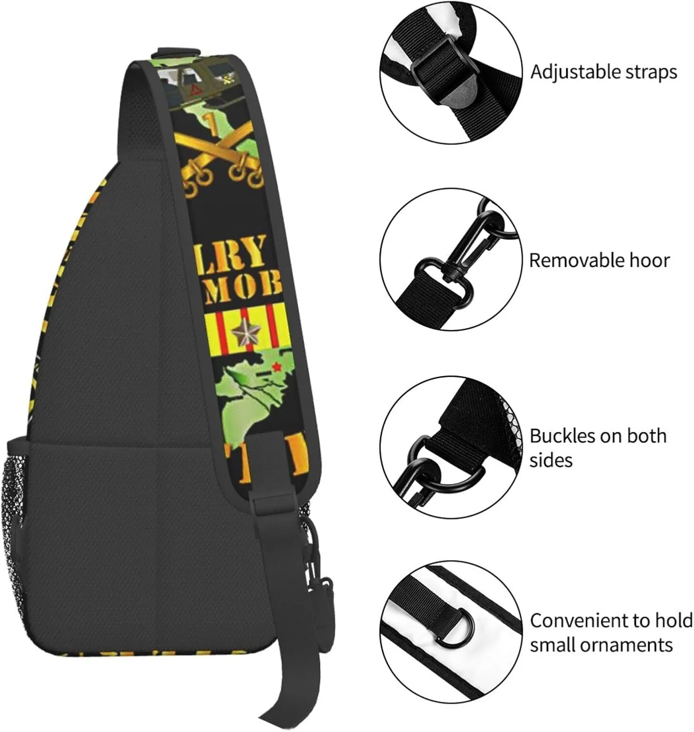 Vietnam Combat Cavalry Veteran W 1st Cavalry Small Crossbody Backpack Sling Bag For Men Women Mini One Shoulder Chest Bags Gym Sport Travel Hiking Daypack