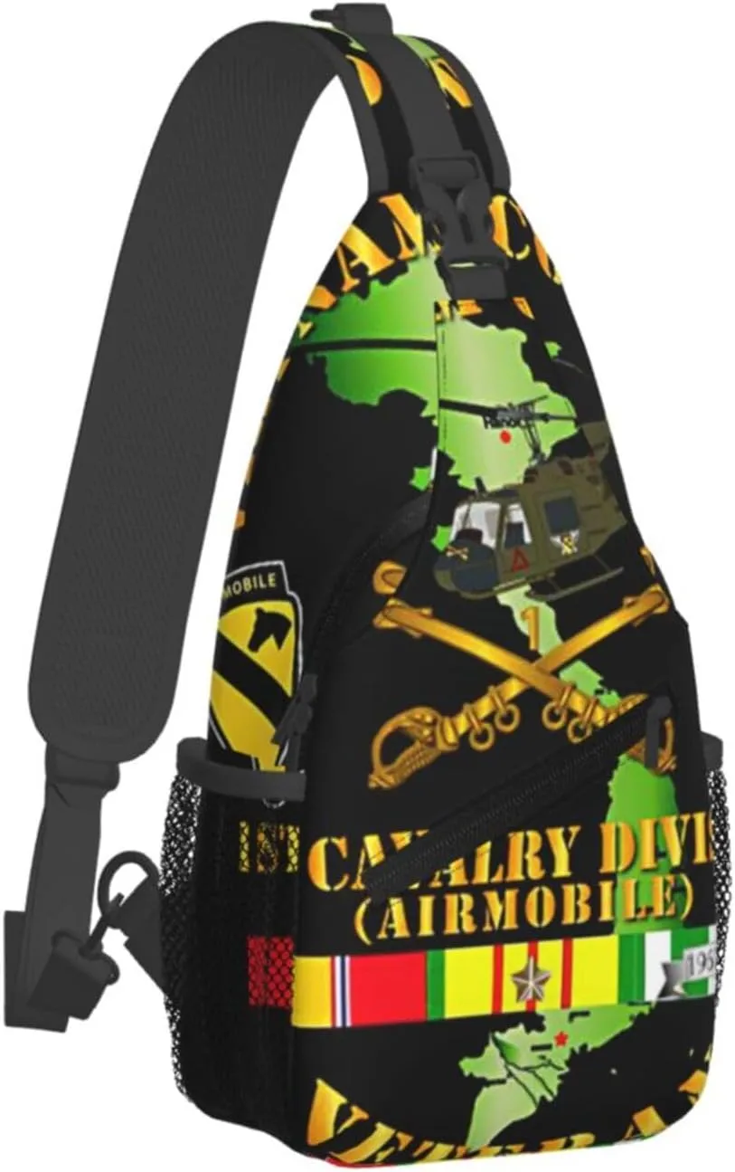Vietnam Combat Cavalry Veteran W 1st Cavalry Small Crossbody Backpack Sling Bag For Men Women Mini One Shoulder Chest Bags Gym Sport Travel Hiking Daypack